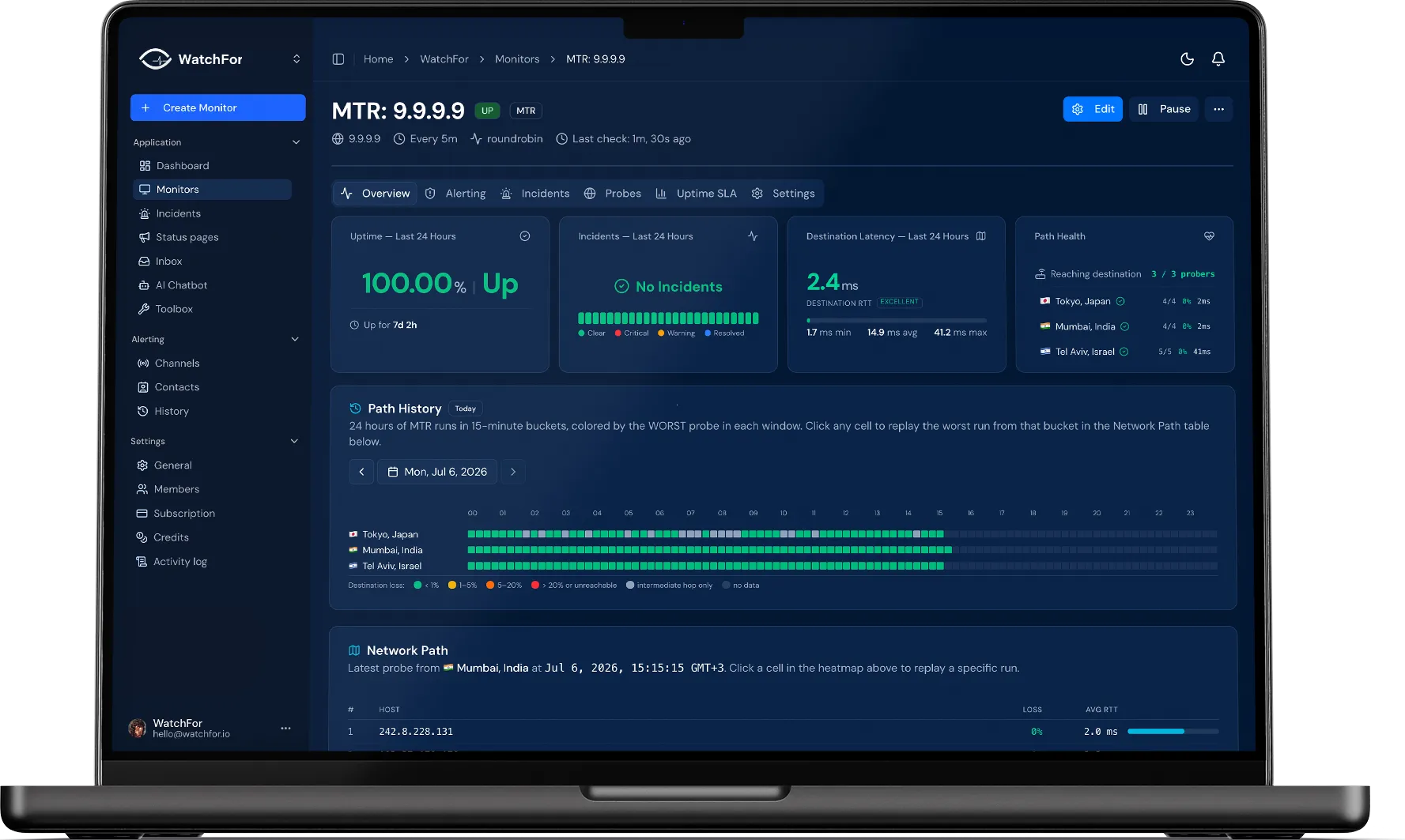 MTR (Network Path) Monitoring for Hop-by-Hop Visibility